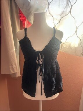Hollister Navy Crochet Tie-Front Camisole Top
